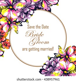 Vintage delicate invitation with flowers for wedding, marriage, bridal, birthday, Valentine's day.