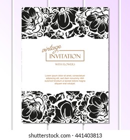 Vintage delicate invitation with flowers for wedding, marriage, bridal, birthday, Valentine's day.