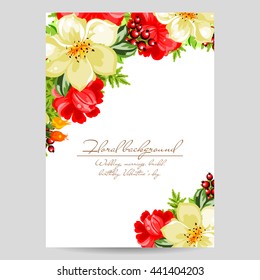 Vintage delicate invitation with flowers for wedding, marriage, bridal, birthday, Valentine's day.