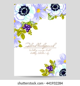 Vintage delicate invitation with flowers for wedding, marriage, bridal, birthday, Valentine's day.