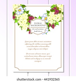 Vintage delicate invitation with flowers for wedding, marriage, bridal, birthday, Valentine's day.