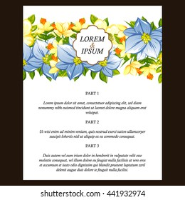 Vintage delicate invitation with flowers for wedding, marriage, bridal, birthday, Valentine's day. Romantic vector illustration.