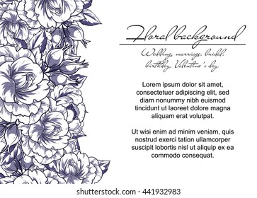 Vintage delicate invitation with flowers for wedding, marriage, bridal, birthday, Valentine's day. Romantic vector illustration.