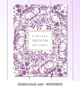 Vintage delicate invitation with flowers for wedding, marriage, bridal, birthday, Valentine's day. Romantic vector illustration.