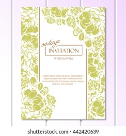 Vintage delicate invitation with flowers for wedding, marriage, bridal, birthday, Valentine's day. Romantic vector illustration.