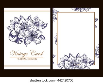 Vintage delicate invitation with flowers for wedding, marriage, bridal, birthday, Valentine's day. Romantic vector illustration.