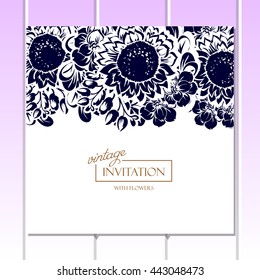 Vintage delicate invitation with flowers for wedding, marriage, bridal, birthday, Valentine's day.