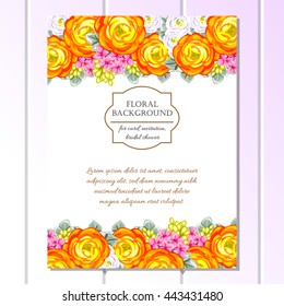 Vintage delicate invitation with flowers for wedding, marriage, bridal, birthday, Valentine's day.