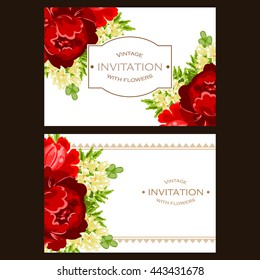 Vintage delicate invitation with flowers for wedding, marriage, bridal, birthday, Valentine's day.