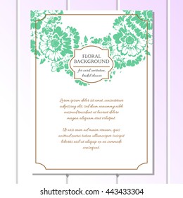 Vintage delicate invitation with flowers for wedding, marriage, bridal, birthday, Valentine's day.