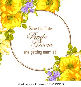 Vintage delicate invitation with flowers for wedding, marriage, bridal, birthday, Valentine's day.