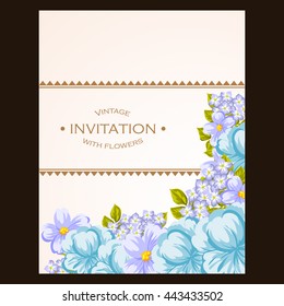 Vintage delicate invitation with flowers for wedding, marriage, bridal, birthday, Valentine's day.