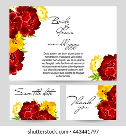 Vintage delicate invitation with flowers for wedding, marriage, bridal, birthday, Valentine's day. Romantic vector illustration.