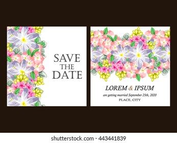 Vintage delicate invitation with flowers for wedding, marriage, bridal, birthday, Valentine's day. Romantic vector illustration.