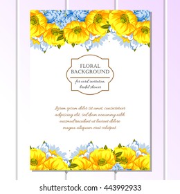 Vintage delicate invitation with flowers for wedding, marriage, bridal, birthday, Valentine's day.