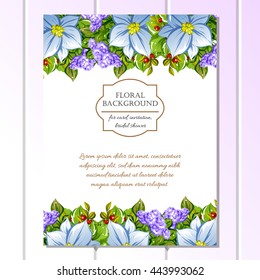 Vintage delicate invitation with flowers for wedding, marriage, bridal, birthday, Valentine's day.