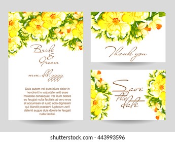 Vintage delicate invitation with flowers for wedding, marriage, bridal, birthday, Valentine's day. Romantic vector illustration.