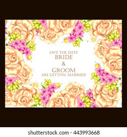 Vintage delicate invitation with flowers for wedding, marriage, bridal, birthday, Valentine's day. Romantic vector illustration.