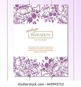 Vintage delicate invitation with flowers for wedding, marriage, bridal, birthday, Valentine's day. Romantic vector illustration.