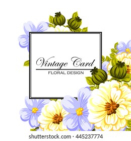 Vintage delicate invitation with flowers for wedding, marriage, bridal, birthday, Valentine's day.