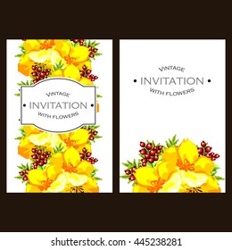 Vintage delicate invitation with flowers for wedding, marriage, bridal, birthday, Valentine's day. Romantic vector illustration.