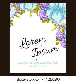 Vintage delicate invitation with flowers for wedding, marriage, bridal, birthday, Valentine's day. Romantic vector illustration.