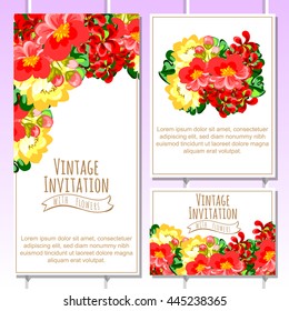 Vintage delicate invitation with flowers for wedding, marriage, bridal, birthday, Valentine's day. Romantic vector illustration.