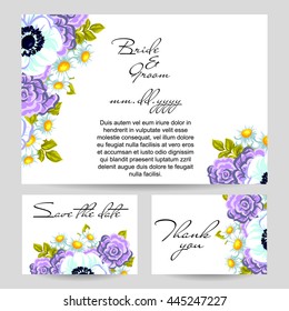 Vintage delicate invitation with flowers for wedding, marriage, bridal, birthday, Valentine's day. Romantic vector illustration.