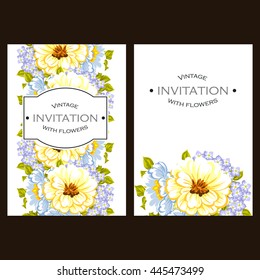 Vintage delicate invitation with flowers for wedding, marriage, bridal, birthday, Valentine's day. Romantic vector illustration.