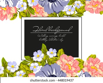 Vintage delicate invitation with flowers for wedding, marriage, bridal, birthday, Valentine's day.