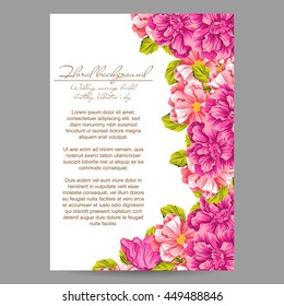 Vintage delicate invitation with flowers for wedding, marriage, bridal, birthday, Valentine's day. Romantic vector illustration.