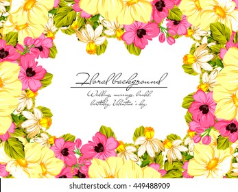 Vintage delicate invitation with flowers for wedding, marriage, bridal, birthday, Valentine's day. Romantic vector illustration.