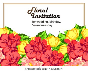 Vintage delicate invitation with flowers for wedding, marriage, bridal, birthday, Valentine's day. 