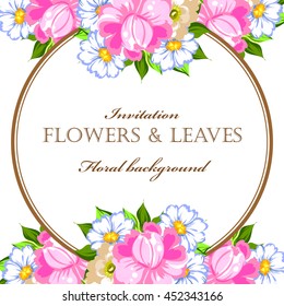 Vintage delicate invitation with flowers for wedding, marriage, bridal, birthday, Valentine's day.