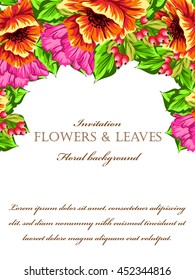 Vintage delicate invitation with flowers for wedding, marriage, bridal, birthday, Valentine's day.