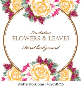Vintage delicate invitation with flowers for wedding, marriage, bridal, birthday, Valentine's day. 