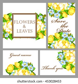 Vintage delicate invitation with flowers for wedding, marriage, bridal, birthday, Valentine's day.