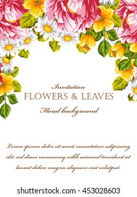 Vintage delicate invitation with flowers for wedding, marriage, bridal, birthday, Valentine's day.
