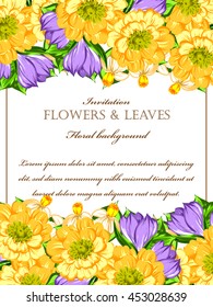Vintage delicate invitation with flowers for wedding, marriage, bridal, birthday, Valentine's day.