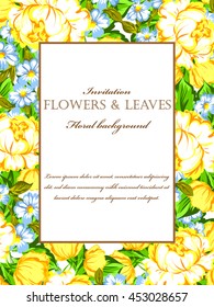 Vintage delicate invitation with flowers for wedding, marriage, bridal, birthday, Valentine's day.