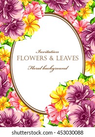 Vintage delicate invitation with flowers for wedding, marriage, bridal, birthday, Valentine's day. Romantic vector illustration.