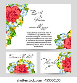 Vintage delicate invitation with flowers for wedding, marriage, bridal, birthday, Valentine's day. Romantic vector illustration.