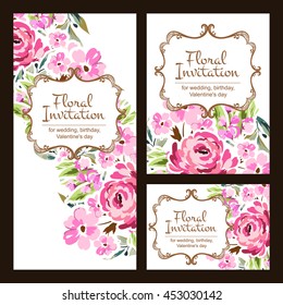 Vintage delicate invitation with flowers for wedding, marriage, bridal, birthday, Valentine's day. Romantic vector illustration.