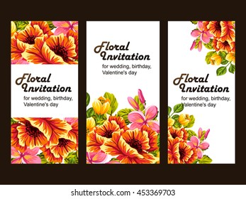 Vintage delicate invitation with flowers for wedding, marriage, bridal, birthday, Valentine's day. Romantic vector illustration.