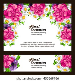 Vintage delicate invitation with flowers for wedding, marriage, bridal, birthday, Valentine's day. Romantic vector illustration.