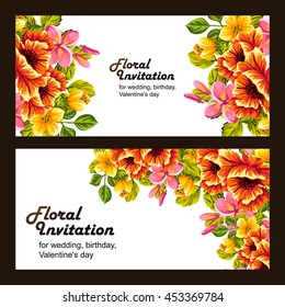Vintage delicate invitation with flowers for wedding, marriage, bridal, birthday, Valentine's day. Romantic vector illustration.