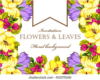 Vintage delicate invitation with flowers for wedding, marriage, bridal, birthday, Valentine's day. Romantic vector illustration.