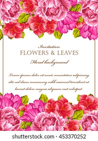 Vintage delicate invitation with flowers for wedding, marriage, bridal, birthday, Valentine's day. Romantic vector illustration.