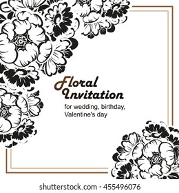 Vintage delicate invitation with flowers for wedding, marriage, bridal, birthday, Valentine's day.