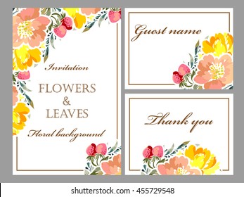 Vintage delicate invitation with flowers for wedding, marriage, bridal, birthday, Valentine's day.